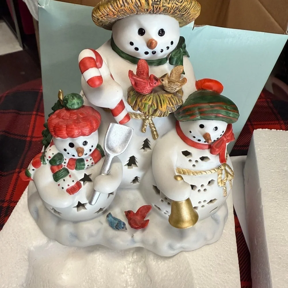PartyLite Holiday Snowman Collection White Red Christmas Candle Holder Decor